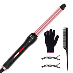 Curling Iron 1 Inch Professional Long Barrel Hair Curling Wand with 2 Heat Settings Ceramic Coating Barrel Curler Wand for All Hair Types Include Heat Protective Glove & 2 Clips