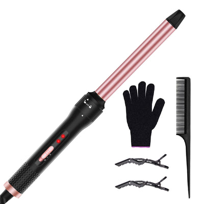Curling Iron 1 Inch Professional Long Barrel Hair Curling Wand with 2 Heat Settings Ceramic Coating Barrel Curler Wand for All Hair Types Include Heat Protective Glove & 2 Clips