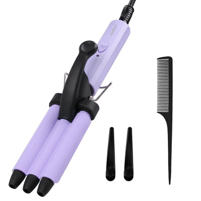 Mini Hair Crimper janelove 1/2 Inch Beach Waves Curling Iron Hair Waver for Short & Medium Hair with 3 Ceramic Barrels Home and Travel Friendly Crimper Hair Tool Dual Voltage 392℉ Fast Heating