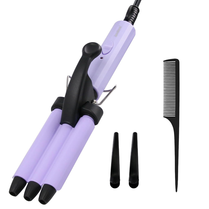 Mini Hair Crimper janelove 1/2 Inch Beach Waves Curling Iron Hair Waver for Short & Medium Hair with 3 Ceramic Barrels Home and Travel Friendly Crimper Hair Tool Dual Voltage 392℉ Fast Heating